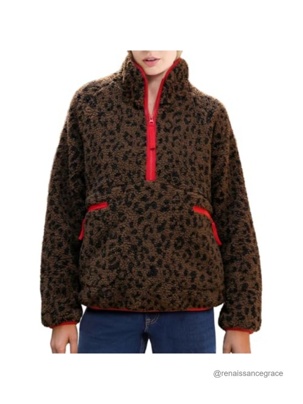 Fuzzy Sherpa Fleece Half Zip Pullover Sweatshirt Women Long Sleeve Warm